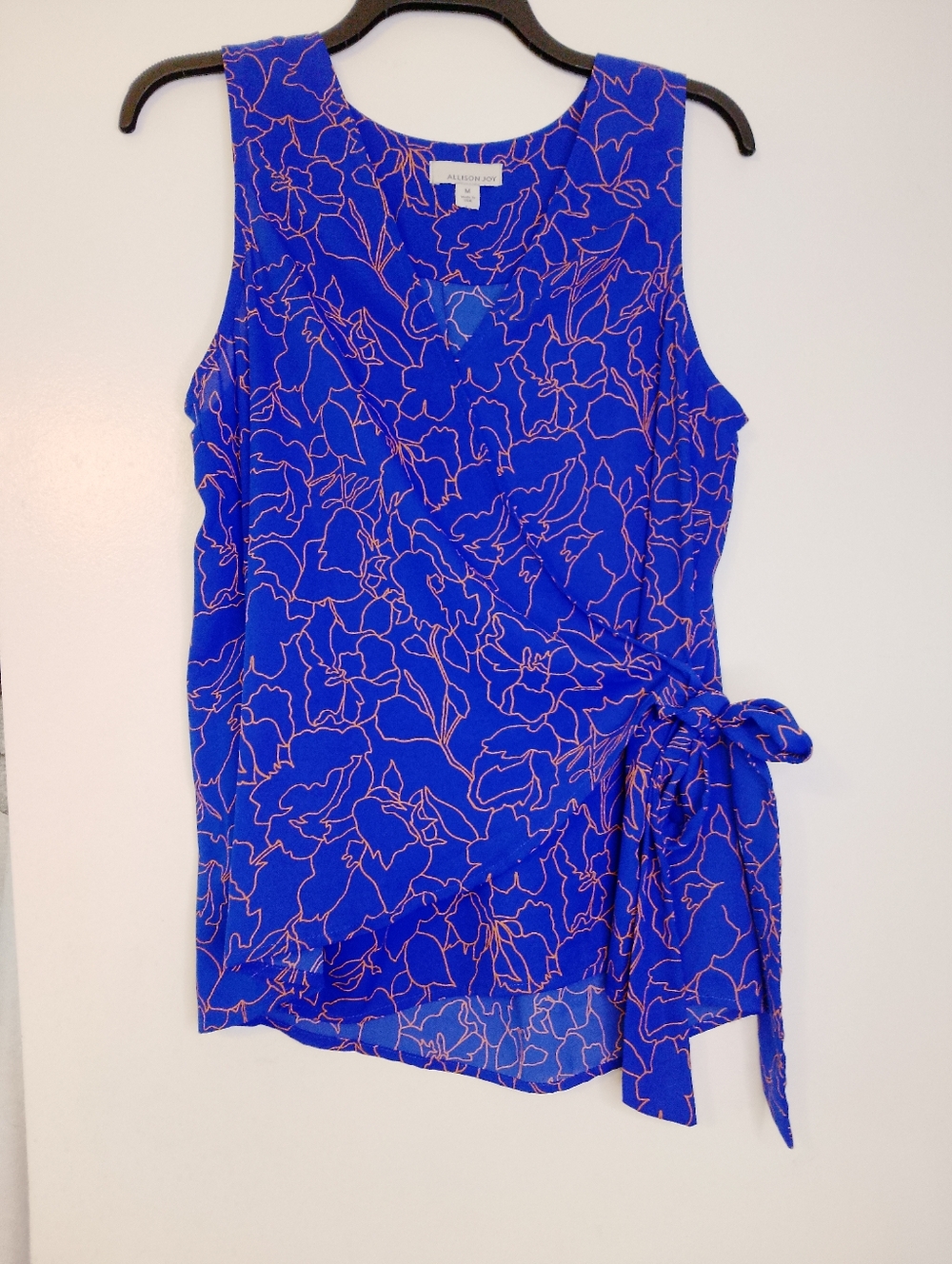 Allison Joy Blue Floral Tie-Side Sleeveless Blouse